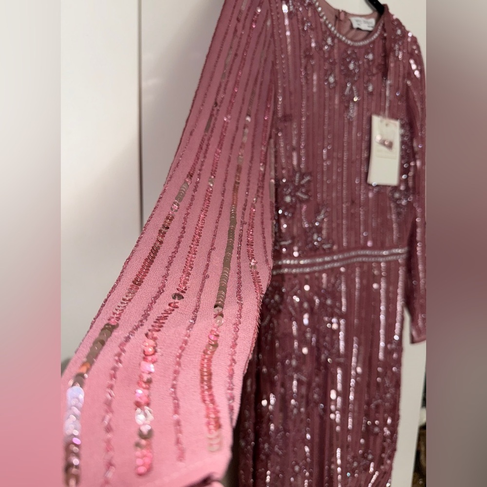 NWT Mac Duggal Rose Pink Long Sleeve Embellished Dress size 8 - Picture 3 of 8